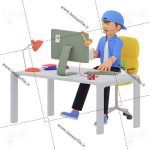 تصویر png سه بعدی انسان و کامپیوتر