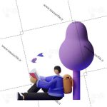تصویر سه بعدی انسان و کتاب خواندن زیر درخت